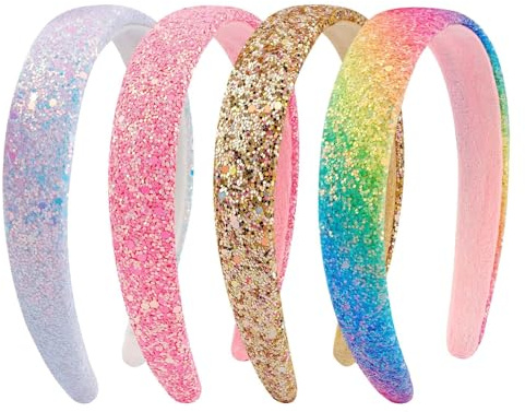 4 Pezzi Cerchietti Bambina Cerchietto Donna, Antiscivolo Cerchietto per Capelli, Fascia Capelli Bambina Paillettes, Cerchietti Colorati Capelli Donna, Cerchietti Capelli Glitter per Feste Compleanno