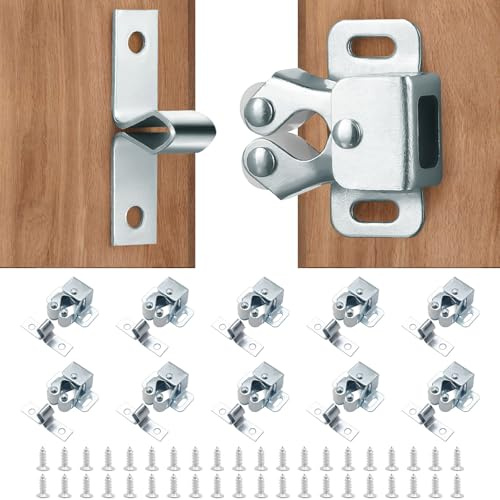 10 Pezzi Chiusure per Mobili, Chiusura a Doppio Rullo Cattura con Viti, Blocca Ante, Porta Latch Cattura Porta, Chiusure a Doppio Rullo-per Armadietto, Porta Appendiabiti