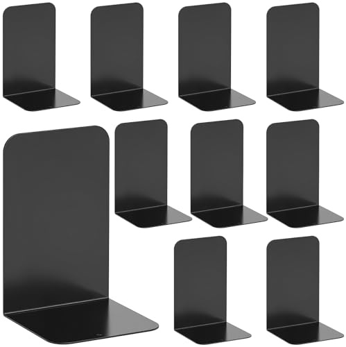 FAAING 10 stycken bokstöd metall svart, bokhållare hylla svart L-format bokstöd med halkfria kuddar, metallböcker för kontor, skola, hem och bibliotek