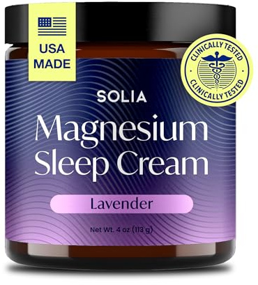 Solinia Magnesium Sleep Cream, USA-Made Topical Magnesium Lotion for Sleep, Lavender Lotion for Feet, Nighttime Mag Oil Body Butter, Foot Cream, Relaxing Rub for Muscles, 4oz