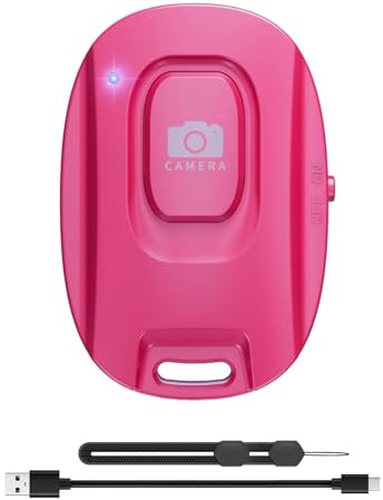 VYVIYON Bluetooth-Kameraauslöser für iOS & Android Smartphones – Wiederaufladbare Fernbedienung mit Selfie-Knopf für Fotos/Videos, inkl. Ladekabel & Handschlaufe-Pink