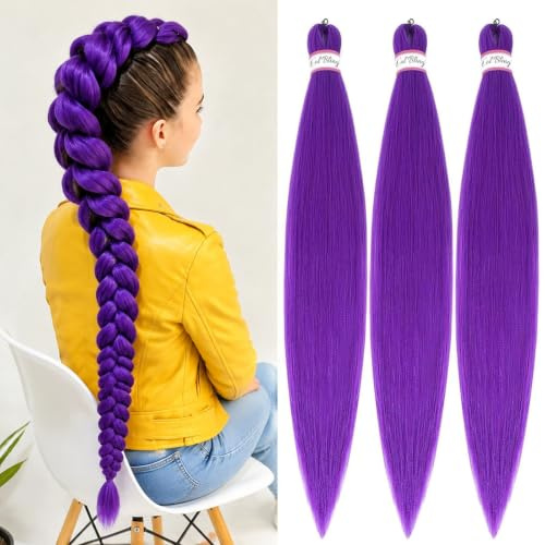 Col Bling Extension per capelli pre-stirate viola, 71 cm, 3 confezioni da 3 ciocche di extension per capelli sintetici, per bambini, texture yaki, viola, per feste di palcoscenico, Halloween, costume