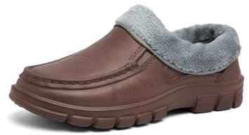 MGGMOKAY Chaussure de Cuisine Clogs Homme Chaussures Jardin Homme Mules Imperméables Chaude Peluche Pantoufles Confortable Intérieur et Extérieur Clogs,Marron,44