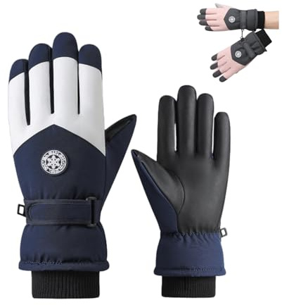 Vinterskidor snöhandskar för män, justerbara vattentäta kallt väder vindtät varm pekskärm skridskoåkning utomhushandskar (marinblå och svart)
