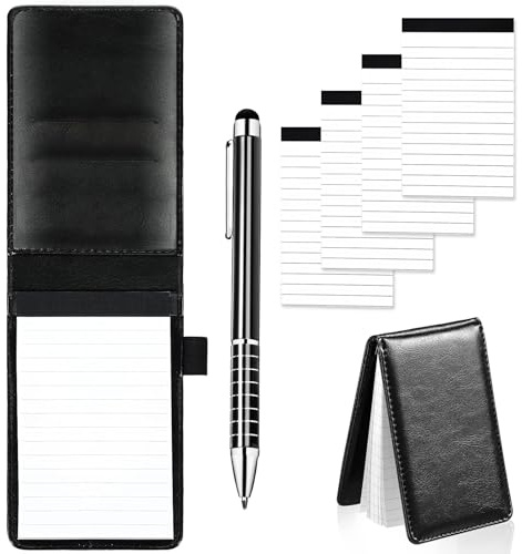 Cerioll Mini Porta Taccuino Tascabile, Mini Blocco Note A7, Piccolo Blocco Note In Pelle A7, Con Penna E 4 X 60 Fogli Taccuini Sostitutivi, Per Scuola, Ufficio (Nero)