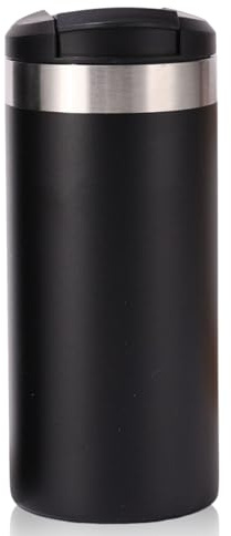 Insulated Travel Mug, Thermal Coffee Cup, Leakproof Stainless Steel Flask - Vacuum Insulated Cup with Flip Lid, Keeps Hot/Cold 8 Hours, Perfect for Car, Office, Travel, 350ml (Black)