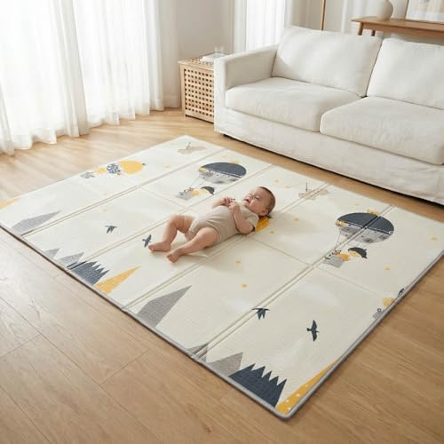 PIKATOYZ® Wipeable Baby Mats for Floor Play with Carrying Bag | Foldable 180×150 cm Baby Playmat | Soft Baby Play Mats for Floor Crawling Toddlers | A Safe Padded Play Mat with High-Density XPE Foam