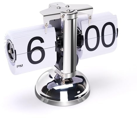 Frdhee Tischuhr Vintage Retro Flip Uhr, Retro-Flip-Down-Uhr Mit GroßEn Ziffern, Tischuhr Digital Mit Batterie Betrieb FüR Wohnzimmer, Arbeitszimmer Und BüRodekoration (Weiß)