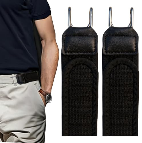 FLYGRRIV Gürtel Ohne Schnalle, Elastischer Schnallenloser Gürtel Herren & Damen, Buckle Less Belt mit Metallhaken, Verstellbar mit Klettverschluss, Komfortabel & Einfach zu Bedienen (2 Stück-Schwarz)