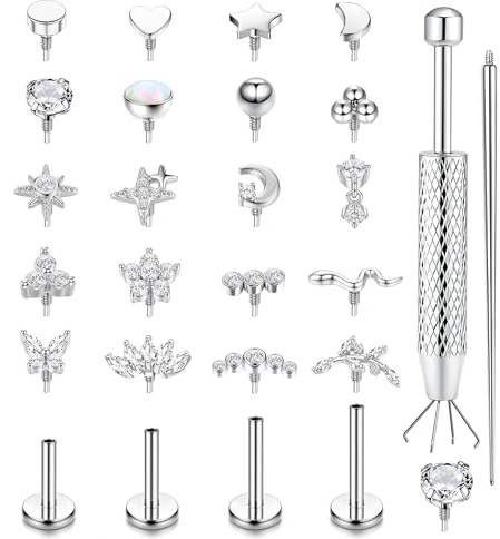 16G Helix Piercing Jewellery Flat Back Earrings Nose Piercing Silver Tragus