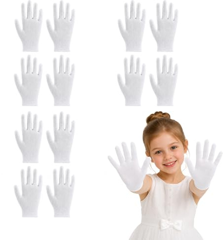 JOVYTH 6 Paar Baumwollhandschuhe für Kinder 2-6 Jahre, Weiße Leichte Stoffhandschuhe für Zeremonie Kommunion Abschluss, Atmungsaktive Schutzhandschuhe für Theateraufführungen Auftritt Etikette
