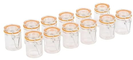 Chef-hub Mini Glass Storage Jars, 45ml, Airtight Clip Top, Clear, Set of 12, for Spices, Herbs, Crafts & Wedding Favours