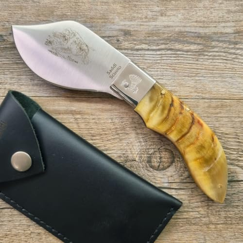 Generico coltello da 20 cm Manico Corno di Montone 20 cm con incisione del cinghiale sulla lama