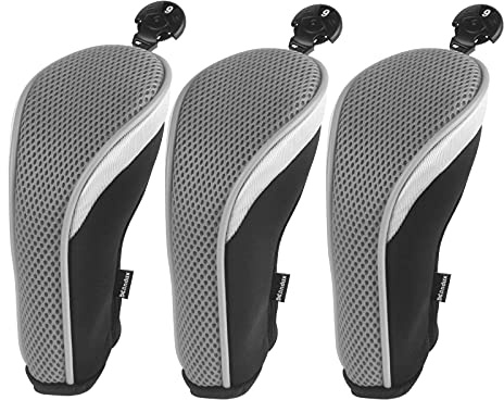 Andux Golf Hybrid Club Head Covers with Dial No. Tag Pack of 3 (All The Same Size) Black/Grey
