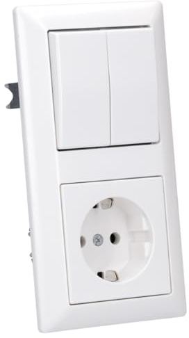 JUNG Serie A/AS Serienschalter + SCHUKO Steckdose Set Alpinweiß | mit 505U Serienschalter, AS591-5WW Wippe, A1520WW SCHUKO Steckdose, AS582WW Rahmen 2-fach