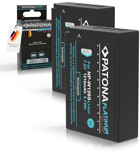 PATONA 2X Platinum NP-W126s Akku 1210mAh Ersatzakku kompatibel mit Fuji Fujifilm XM5 X100F X100V X100VI XA1 XA2 XA3 XA5 XS10 XT3 XT20 XT30 II XT5 XT50 X-M5 X-S10 X-T3 X-T50 NP W126s NPW126s NP-W126