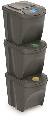 Mülleimer Abfalleimer Mülltrennsystem 75L - 3x25L Behälter Sorti Box Müllsortierer 3 Farben von rg-vertrieb (Grau)