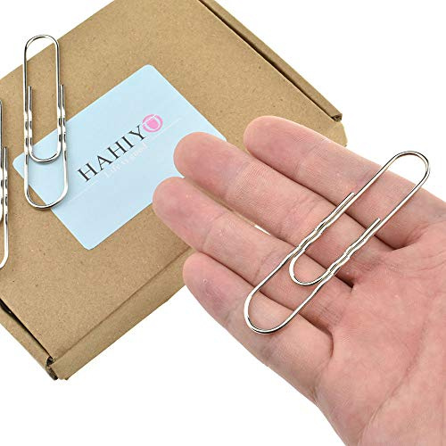HAHIYO Büroklammern, rutschfest, kein Papierkratzen, groß, 7,6 cm Länge, Büroklammern mit Kurven, robust, eng, dick, rostfrei, wiederverwendbar, Metall, helles Silber, für Home Office, 30 Stück