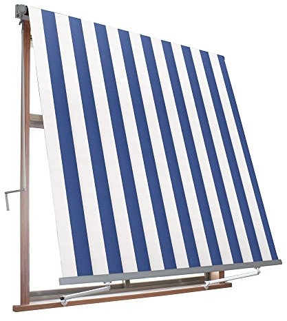 VERDELOOK Tenda da Sole Milos a Caduta avvolgibile con Braccetti 80 cm per ancoraggio, larghezza 2,5 m e altezza 2,5 m, bianco e blu