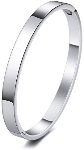 MeMeDIY Personalisierte Armband Gravur Name Identifizierung ID Angepasst für Frauen Mädchen Edelstahl Stulpearmband (Kleine Größen, Silber Farbe)