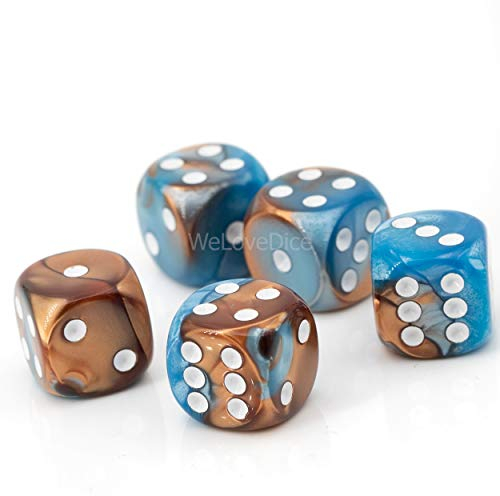 W6 Würfel 2ton Kupfer blau/Weiss – Made in Germany – PMMA – 16 mm – Set à 5 Stück für Brettspiele, RPG & Sammler