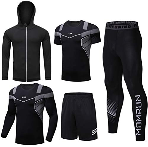 LucaSng Män 5 delar kompression funktionella underkläder sportkläder set, sportdräkt snabbtorkande jogging kläder tights löpkläder tröja gym träning löpning träningsoverall