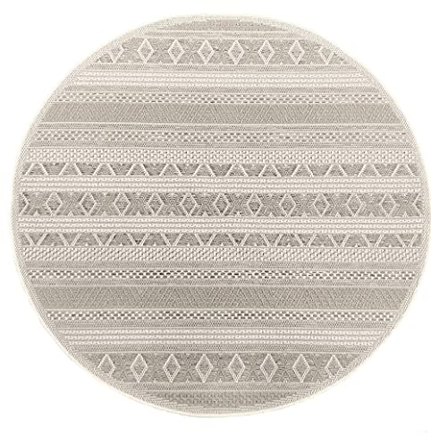 the carpet Calgary - Outdoor Teppich Wetterfest für Balkon & Terrasse, Robuster Flachgewebe Teppich für Garten, Pflegeleicht In- & Outdoor, Boho Vintage Design, Beige, 120 x 120 cm
