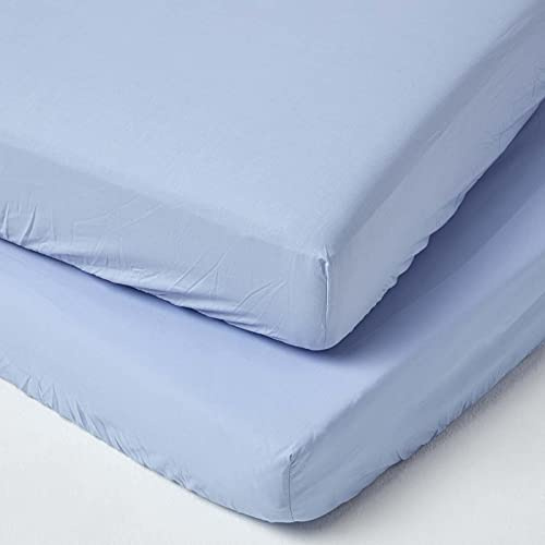 HOMESCAPES 2er-Set Spannbettlaken für Babybett 60x120 cm blau, Kinder-Spannbetttuch, 100% ägyptische Baumwolle