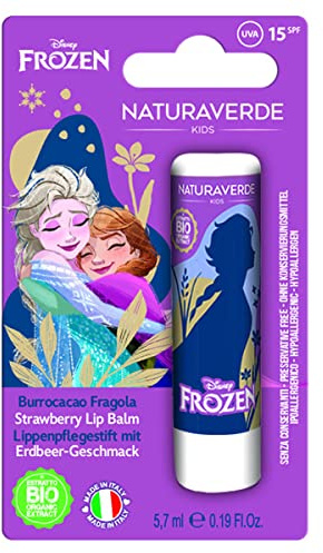 Naturaverde | Kids – Disney Frozen – Lippenpflegestift mit Erdbeere, Kakaobutter für Mädchen mit Bio-Sheabutter, mit UVA-UVB-Filtern – LSF 15, Lipstick 5,7 ml