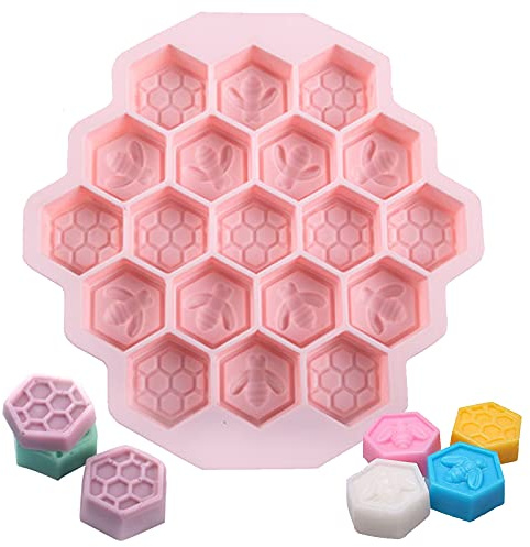 Wabenform Silikon Bienen Weiche Silikonform Biene Silikon Formen 3D Bienenwaben Silikonform Honigwaben Eiswürfel Formen mit 19 Mulden für DIY Kuchen Muffins Kekse Süßigkeiten Seife Schokolade Rosa