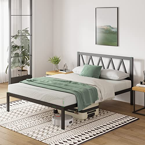 Novilla Rete Letto Singolo 90x190 con Testiera e Pediera, Struttura Letto a Doghe in Legno, Spazio di Archiviazione Sotto al Letto, Perfetto per Tutti Tipi di Letti e Materassi, Nero