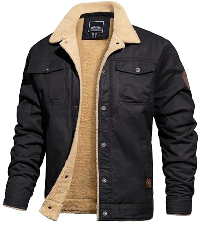 TACVASEN Mens Jacket Sherpa Lined Trucker Fleece Jacket Military Casual Cargo Jacket