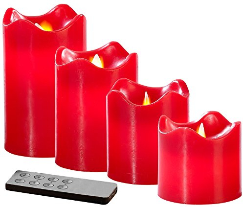 Britesta LED Kerzen hochwertig: 4 Echtwachskerzen mit beweglicher LED-Flamme, rot, (Versandrückläufer) (Kerzen elektrisch mit Flamme, Echtwachskerzen Fernbedienung, Flammenlose)