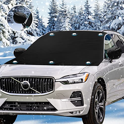 omitium Copertura per parabrezza auto,copertura per parabrezza con copertura per specchietto retrovisore,fissaggio magnetico,copertura per auto pieghevole contro neve,ghiaccio,gelo,polvere - 210x122cm