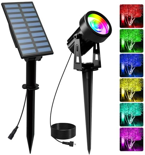 T-SUNUS Solarlampen für Außen mehrfarbig, Gartenstrahler Solar 6 Farbwechsel Solarleuchte Garten RGB IP65 Wasserdicht Auto ON/OFF für Eingang Garage Balkon | IP65 wasserdicht, 3 m Kabel, separates Panel