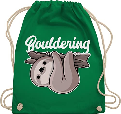 Turnbeutel Rucksack - Bouldering mit Faultier - weiß - Unisize - Grün - sport beuteltasche kinderturnbeutel taschen beutel stoffrucksack stoffbeutel stofftasche sportbeutel baumwolle baumwoll