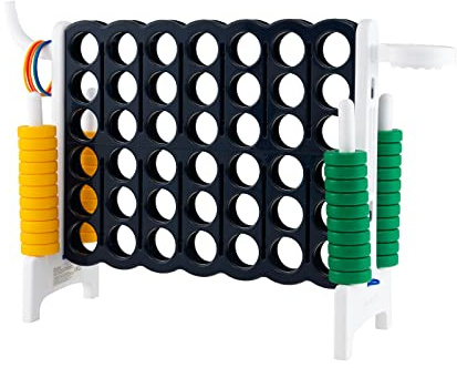 COSTWAY COSWAY Conecta 4 Gigante, Mega 4 para Niños y Adultos, Juego de Exterior 74 cm con Canasta y Juego de Lanzamiento de Anillos, 42 Piezas Gigantes, Guida de Soltar Fácil (Blanco)