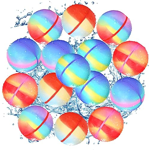 CHINIKO Reg15Stüc Wiederverwendbare Wasserbomben,Wasserbomben mit Netzsack,Wasserbomben eignen sich für Sommerspielzeug und Partys, Poolspielzeug und Spiele im Freien
