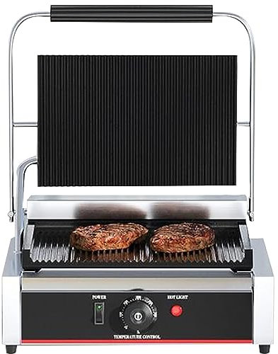 RUYICZB Commercial Sandwich Panini Press Grill, 2200W Double Grooved Electric Stainless Steel Nonstick Sandwich Maker, Temperature Control 122°F-572°F for Hamburgers Steaks Bacons