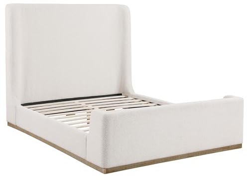 Coaster Home Furnishings - Nala - Wood - Upholstered Platform Sleigh Bed with Wingback Headboard, Foam Padding and Oak Base - Bedroom - Queen Size - Cream - 302046Q