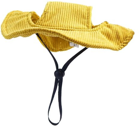 ＡＷＨＡＯ Sommer Hundemütze, Outdoor Mütze Aus Cord, Verstellbarer Kordelzug, Haustiermütze, Welpen Und Katzen Sonnenhut für Reisen Im Freien, Wandern, Spazier, XL-Gelb