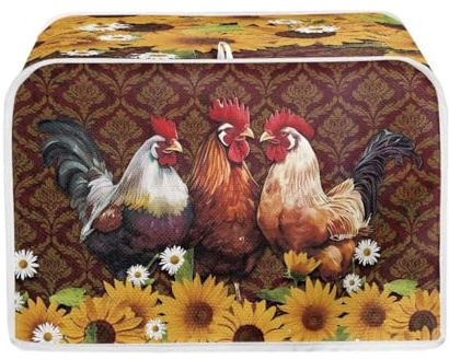 Baxinh Chicken Rooster Sunflower Print Toaster Cover Kitchen Broiler Appliance Organizer Bag, Antidust Bakeware Protector, Washable Small Appliance Cover