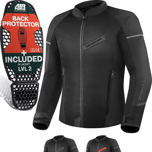 SHIMA X-MESH Motorcykel jacka herr med skydd AIRFORCE ryggskydd motorcykeljacka sommar nät ventilerad textiljacka skyddsjackor luftig (män, svart, M)