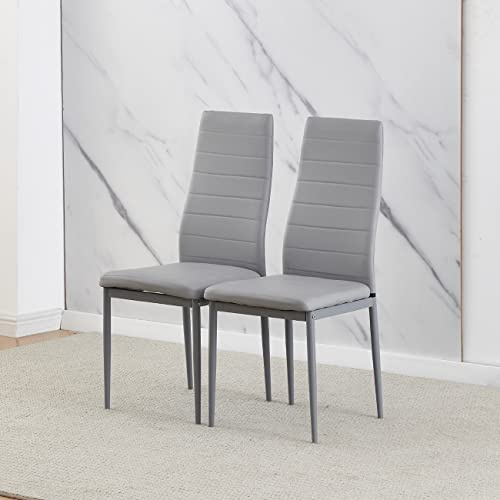 Homullel Modern Upholstered Dining Chairs Set for Dining Room, Kitchen, Kitchen Chairs Set of 2, Stainless Steel Frame (Faux Leather, Grey)