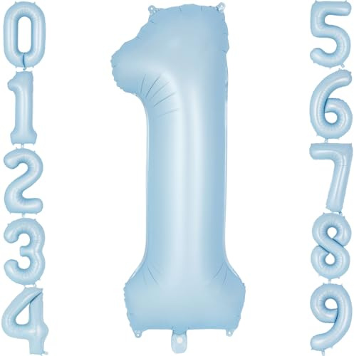 Light Blue Number 1 Balloon, 40 Inch Big Large Foil Number Balloons, Giant Mylar Number 1 Balloons for 1st First Birthday Baby Party Decorations Supplies Anniversary