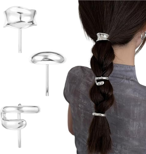 Hebterrka 3 Stück Silberne Pferdeschwanz-Halter Haarklammern, 1 Zoll Metall Hohe Pferdeschwanz Haarschnallen, Dekorative Haarklammern, Haarschmuck für Frauen