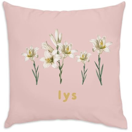 Fabulous Kissenbezug, aus Samt, rosa, Lilien, Blumen, minimalistische Illustration, schickes Design, 40 x 40 cm, samtweich