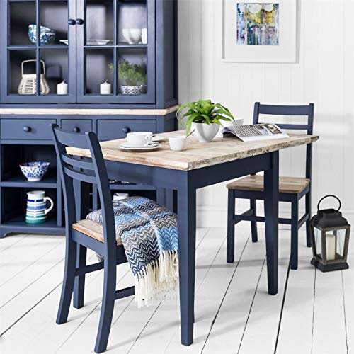 Massivholz Florence Marineblau Küchentisch Set mit 2 Stühlen im Landhausstil 3-teilig Esszimmermöbel für Küche Frühstück