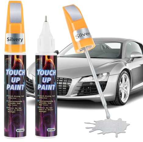 Beehero 2 Stück Auto Lackstift Schwarz Glänzend, 2-in-1 Kratzer Reparaturstift Set mit Nano Sparkle Tuch, 20ml, Hohe Deckkraft, Schnelltrocknend, für Autos und Motorräder(Silber)