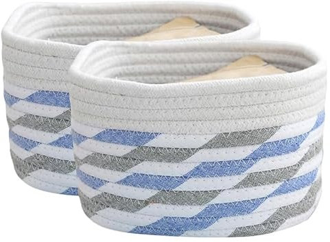 Aufbewahrungskorb 2 Stücke Geflochten Baumwolle Strickkorb, Geflochtener Korb Klein Körbchen Wickeltisch Organizer Für Bad Badezimmer Kinderzimmer Wickeltisch,Weiß Und Jute (Weiß)